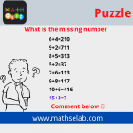 What is the missing number 6+4=210 9+2=711 8+5=313 5+2=37 7+6=113 9+8=117 10+6=416 15+3=? - mathselab.com
