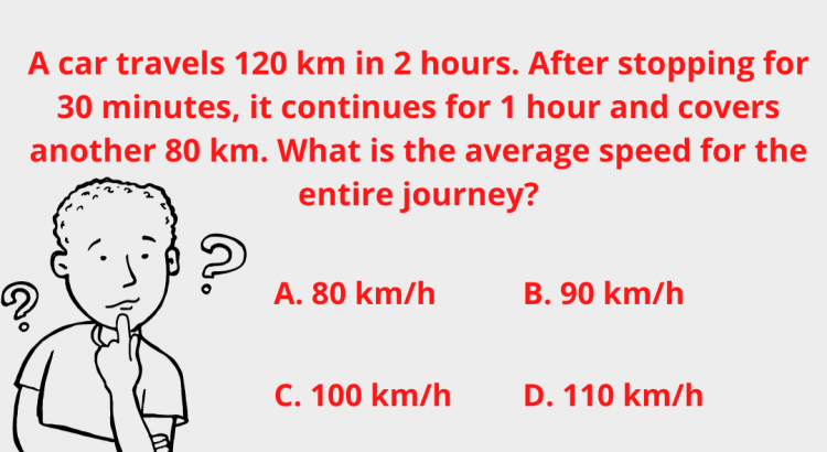 A car travels 120 km in 2 hours. After stopping for 30 minutes, it continues for 1 hour and covers another 80 km. What is the average speed for the entire journey - mathselab.com