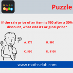 If the sale price of an item is $60 after a 30% discount, what was its original price - mathselab.com